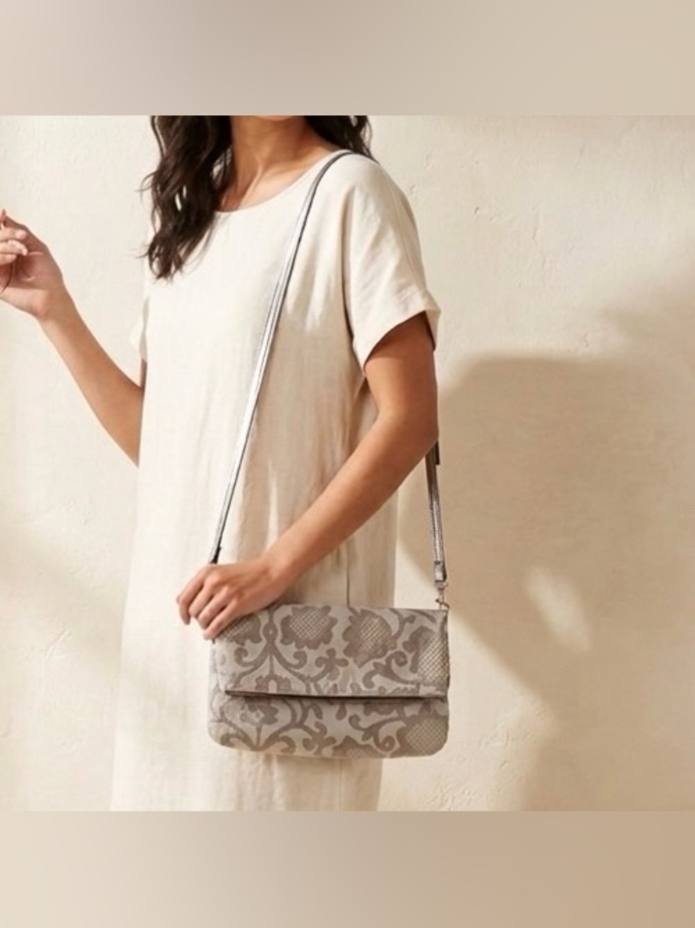 Target Limited Edition Silver and Grey Brocade Floral Fold Over Crossbody Purse